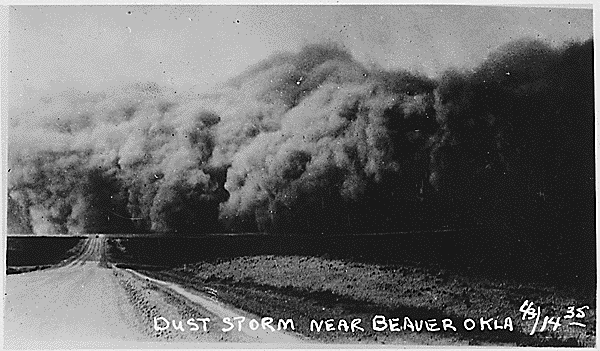 Black Sunday dust storm approaches Beaver, Oklahoma on April 14, 1935. (Photo via U.S. National Archives)